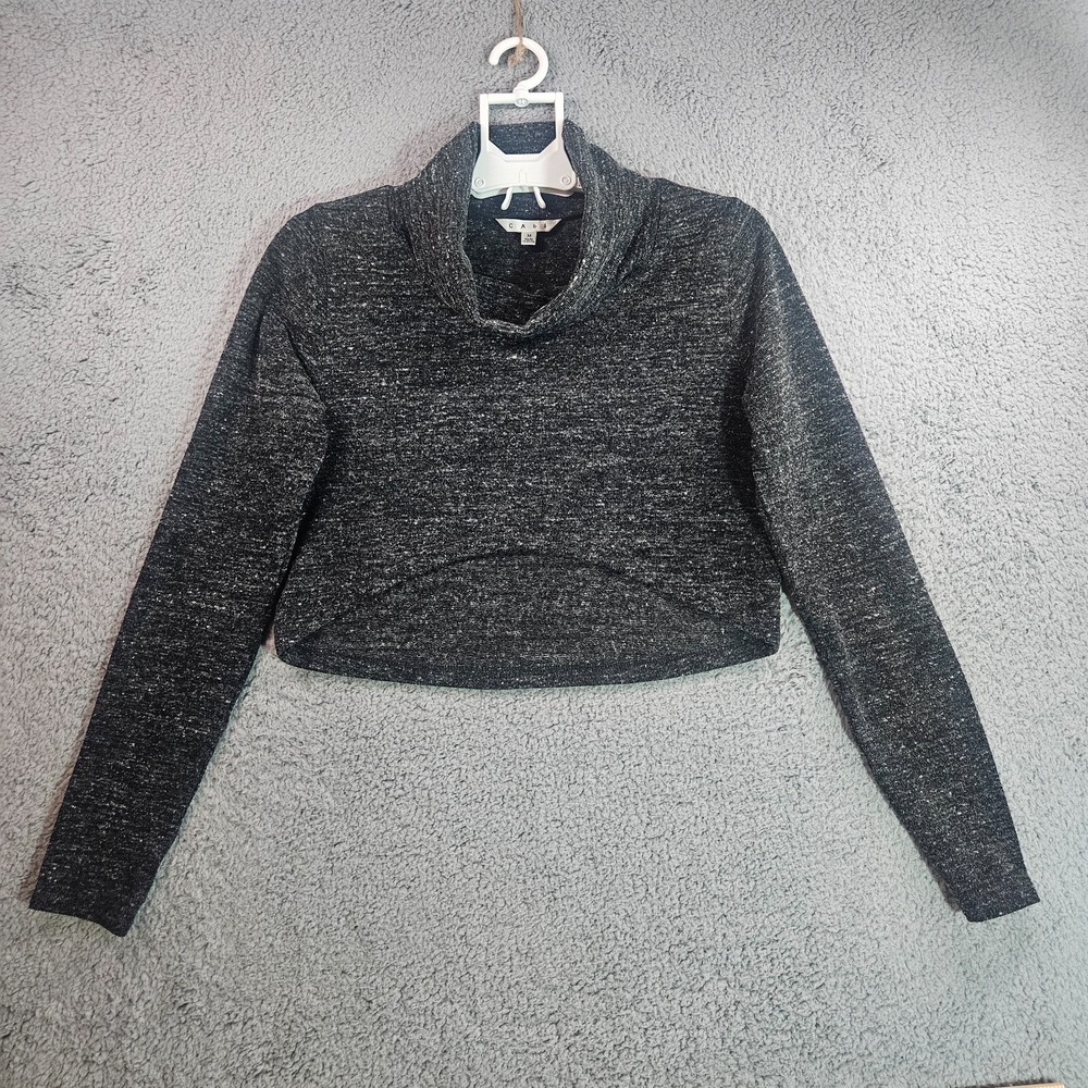 Cabi Cropped Top Sweater Womens Medium Wide Turtle Neck Thumb Hole‎ Gray Boho  M